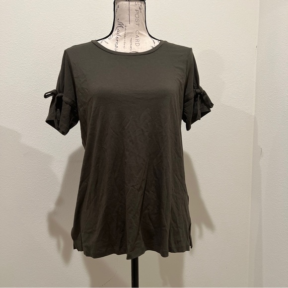 MICHAEL KORS Tiered-Sleeved Blouse/ Knit Top/Shirt in Army Green Size L - Picture 1 of 4